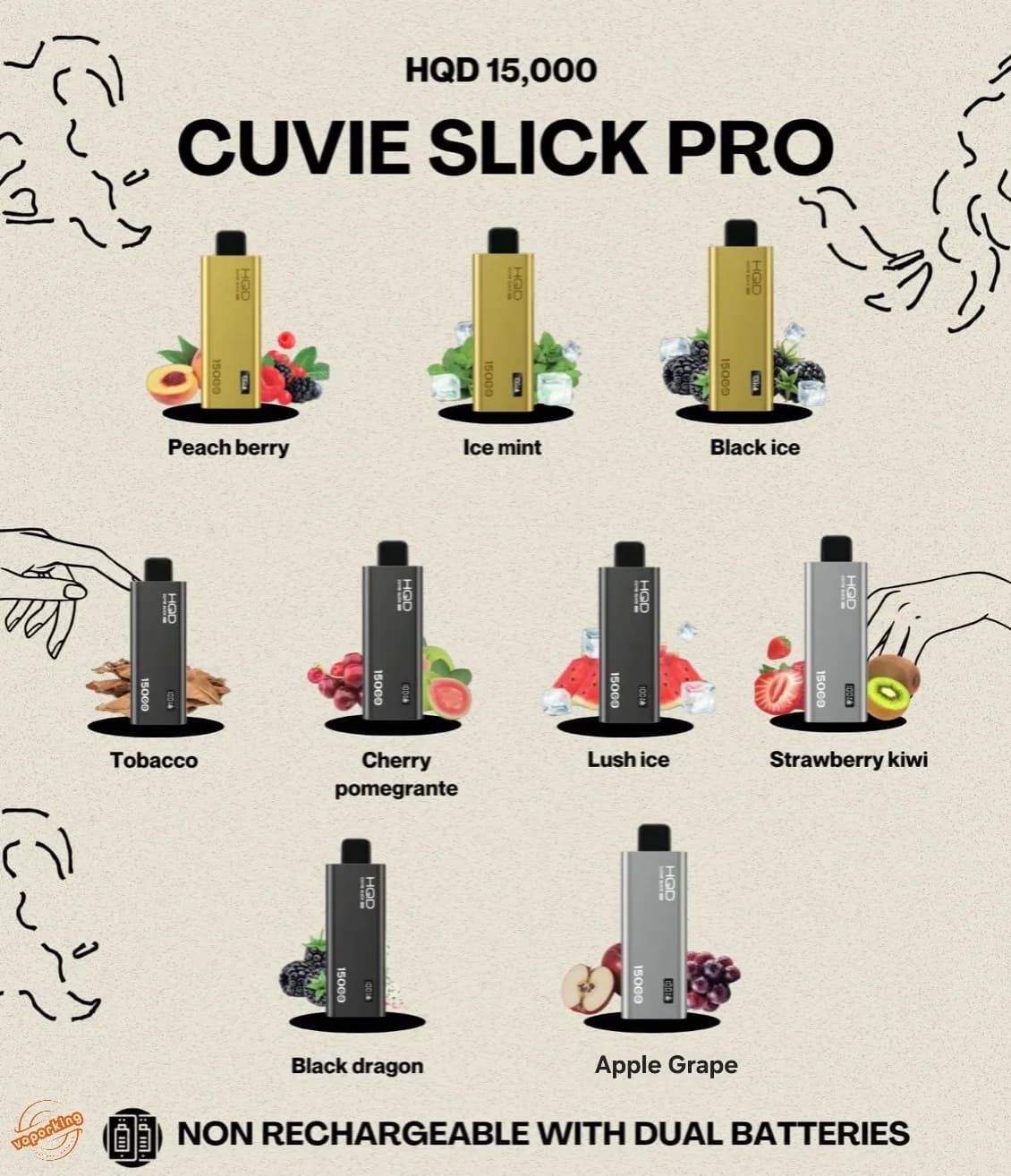 HQD Cuvie Slick pro 15000 puff 